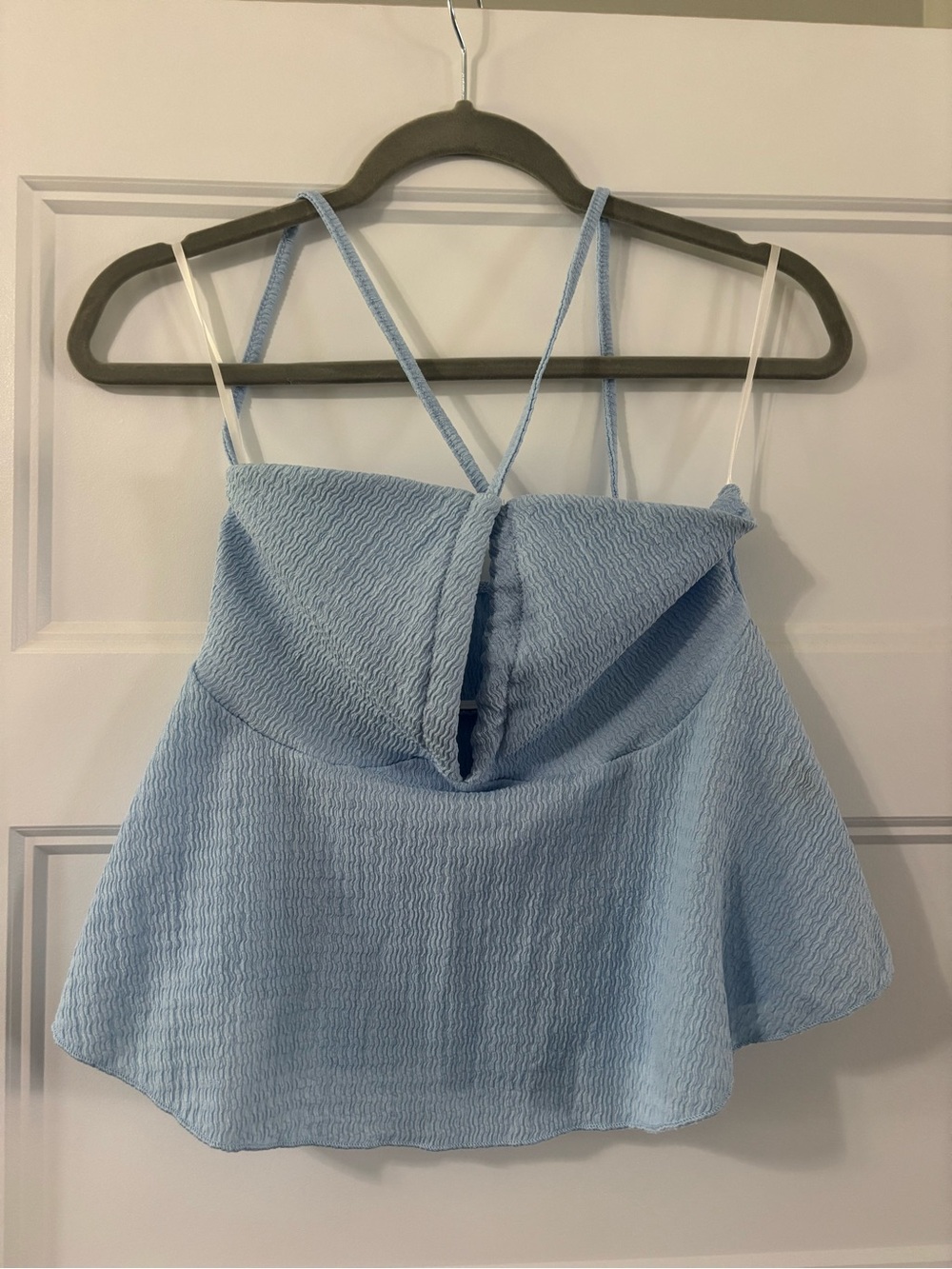 SHEIN Light Blue Textured Cami with Crisscross Straps